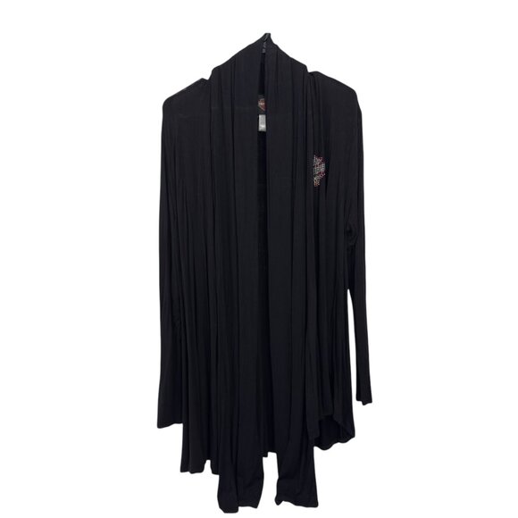 Harley-Davidson Womens L/XL Black Open-Front Cardigan With Graphic Design - Picture 10 of 12